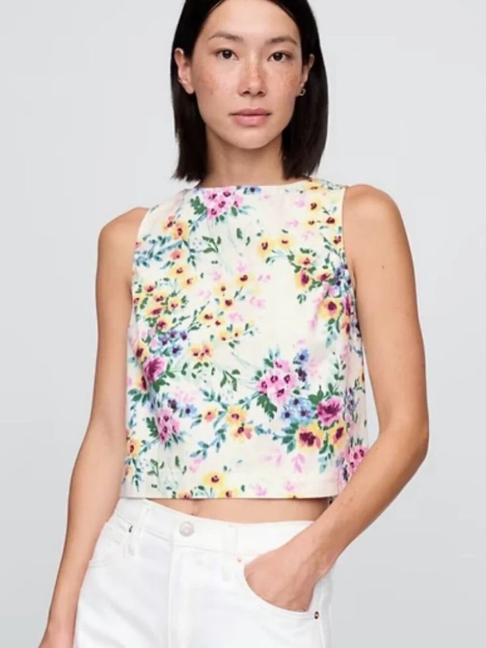 GAP Ultra Soft Denim Sleeveless Flora Crop Top